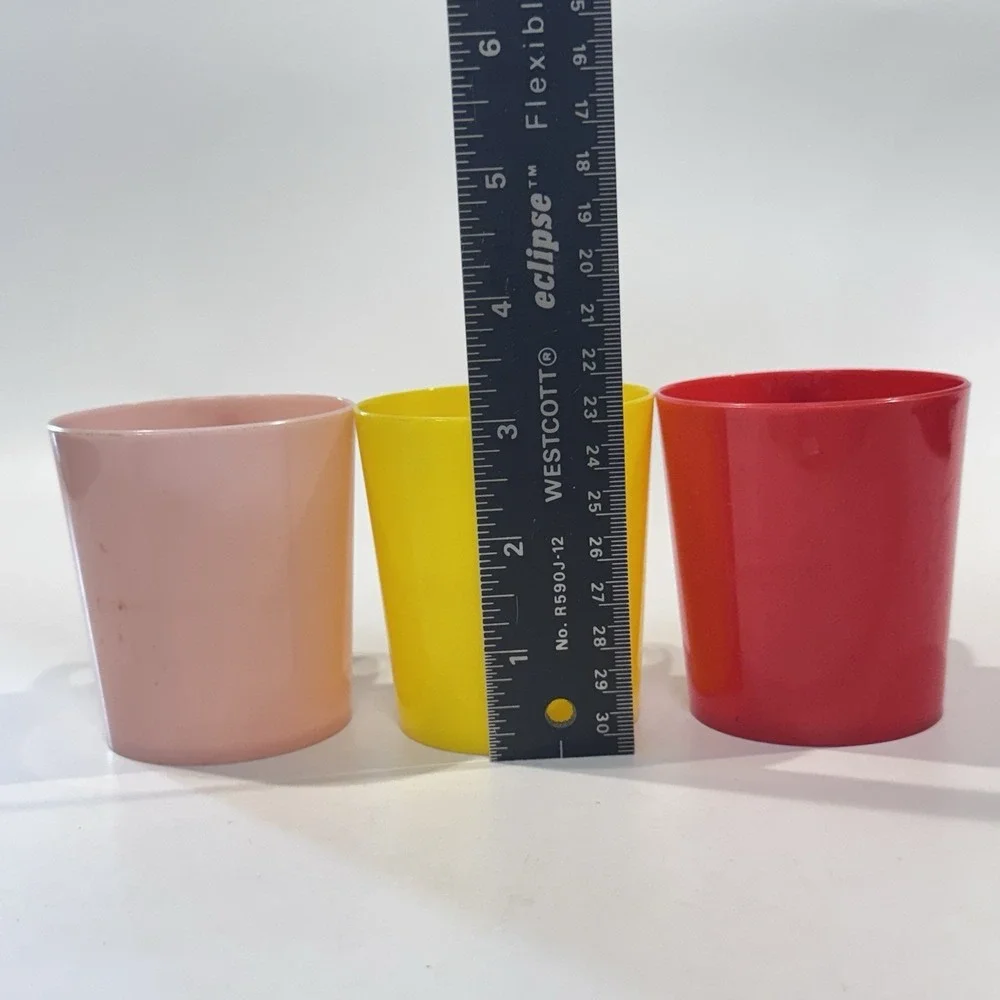 Vintage Gothamware 4 oz Plastic Tumbler Tea Coffee Cups Set of 3 Red Yellow Pink